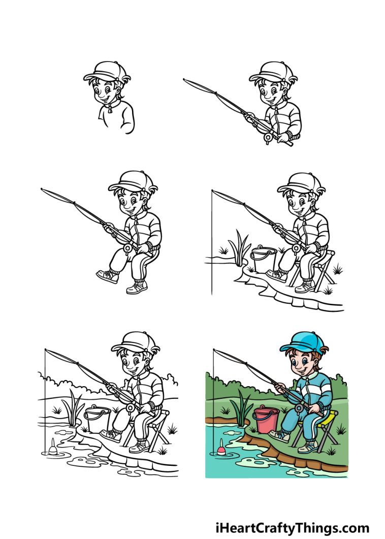 Fishing Drawing How To Draw Fishing Step By Step