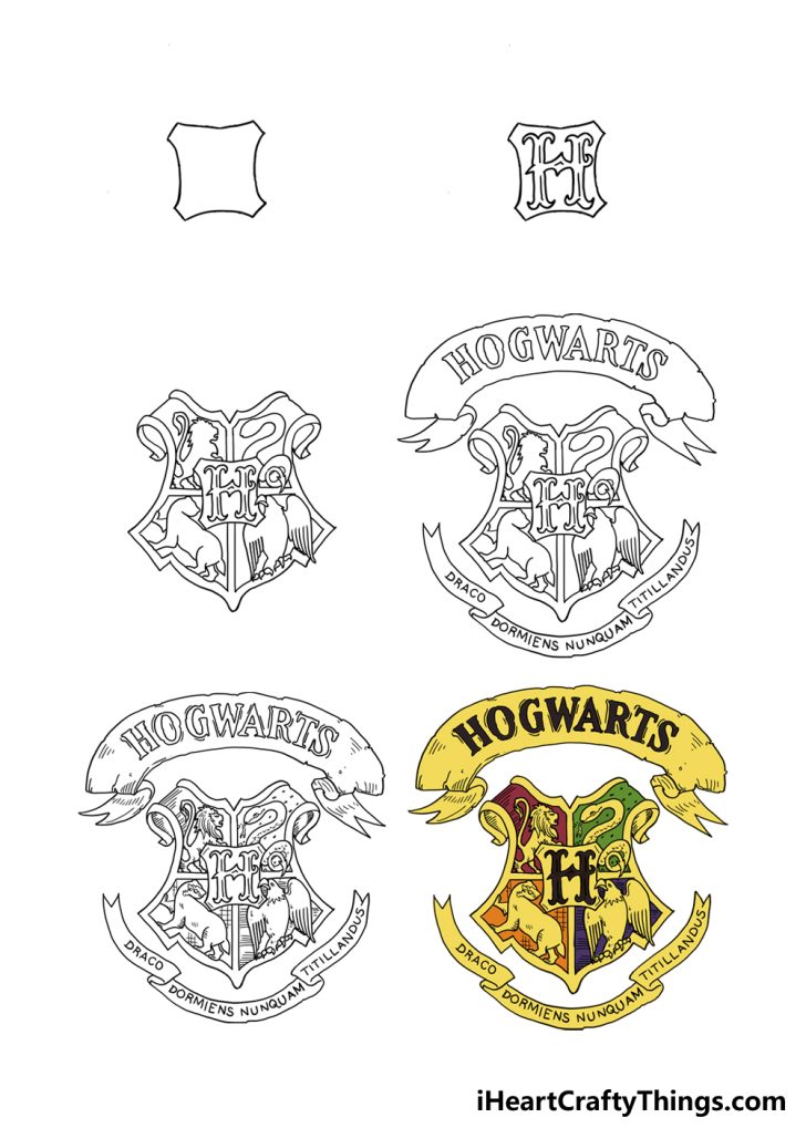 How To Draw The Hogwarts Crest Step By Step