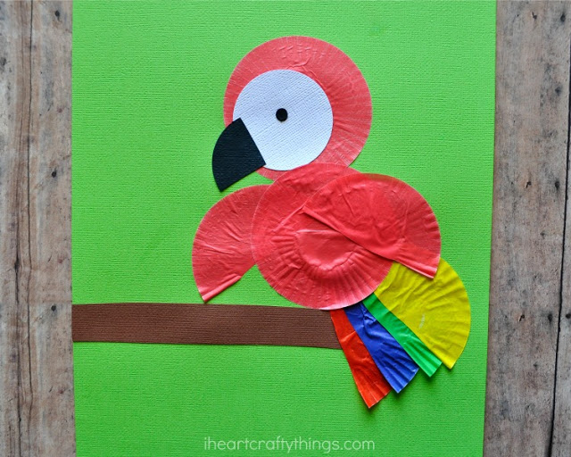 cupcake liner parrot kids craft 3
