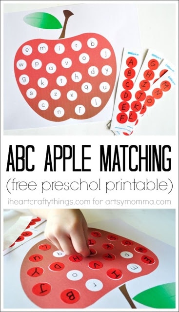 abc apple matching printable pin