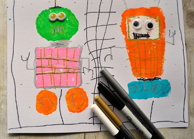 sponge painted shape robots craft 3