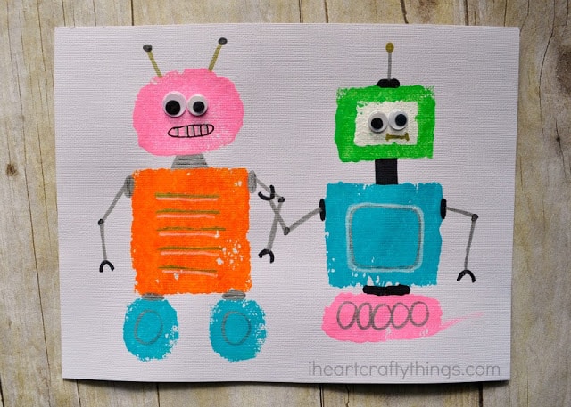 sponge painted shape robots craft 4