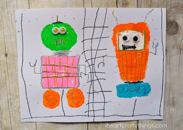 sponge painted shape robots craft 5