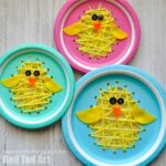 This darling paper plate sewing Easter chick craft is exploding with cuteness. Fun Easter craft for kids, sewing kids craft and spring kids craft.
