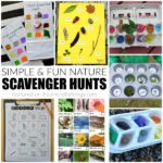Fun and simple spring nature scavenger hunts for kids, color scavenger hunts for kids and free printable scavenger hunts for kids.