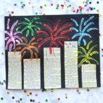 This mixed media New Year's Eve Fireworks Craft is a great art project for kids of all ages to make for your New Year's Eve celebration. The use of newspaper gives this beautiful fireworks craft a fun recycled element and the bright colors and sparkly glitter glue make the fireworks pop off the paper.