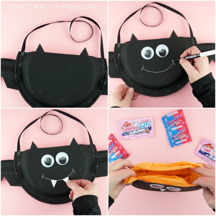paper plate bat halloween candy holder 6