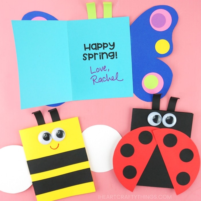 spring cards for kids to make out of paper on a pink background