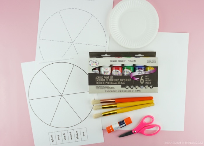Photo of supplies needed for the color mixing activity