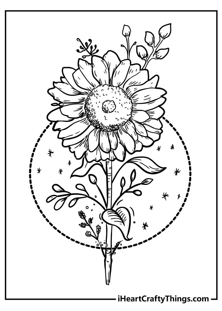 Large sunflower coloring page for kids to color