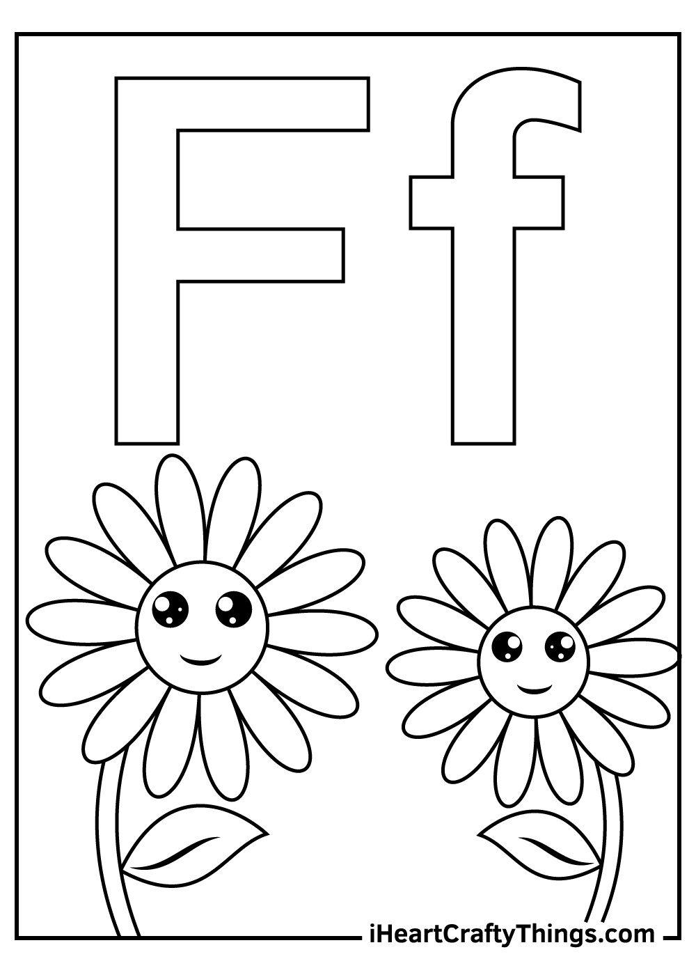 Toddlers letter F is for flowers coloring page