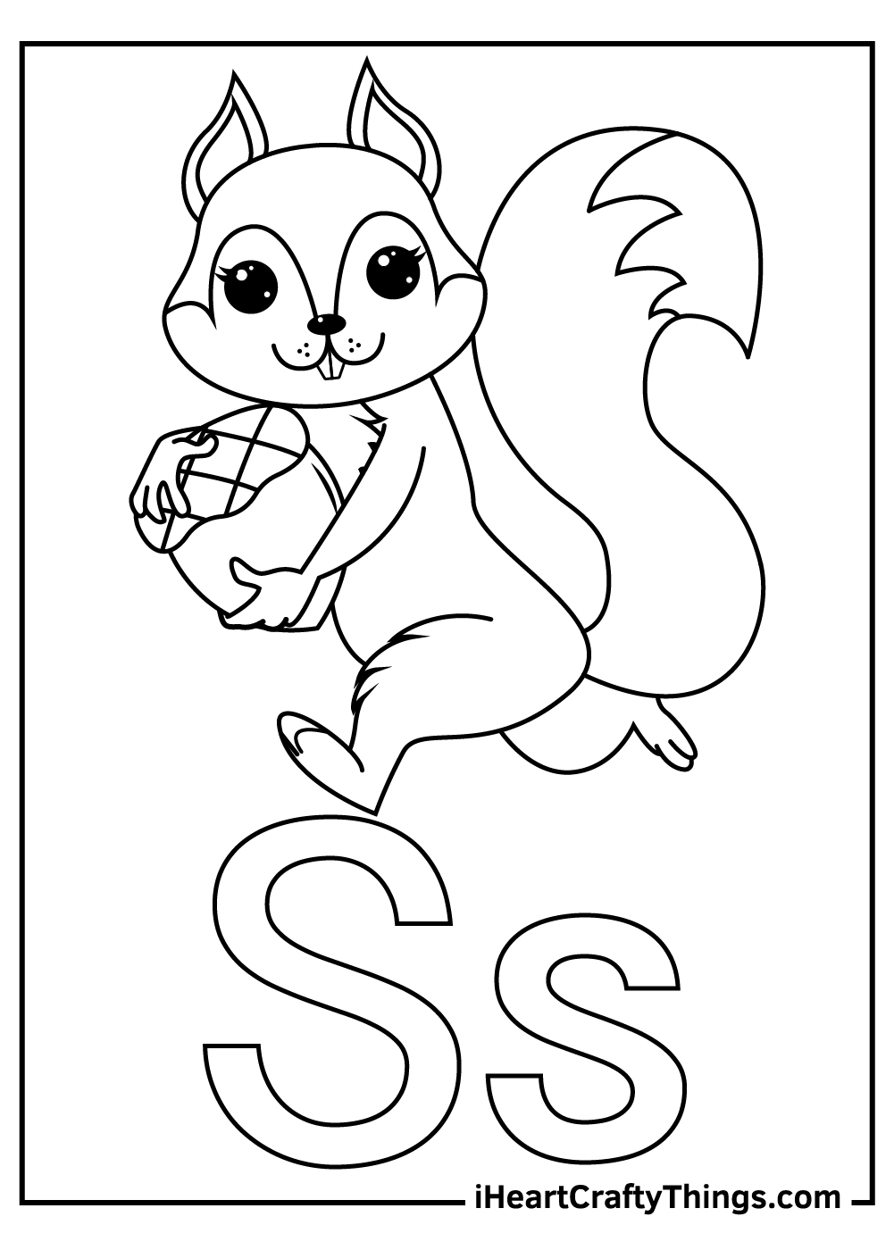 Toddlers letter S is for squirrel coloring page