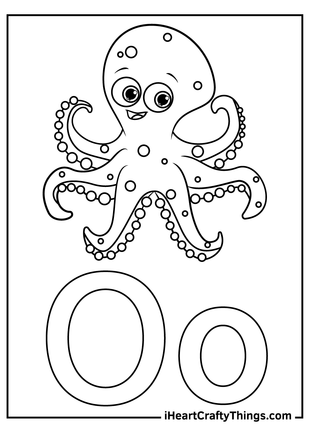 Toddler octopus with letter O coloring page