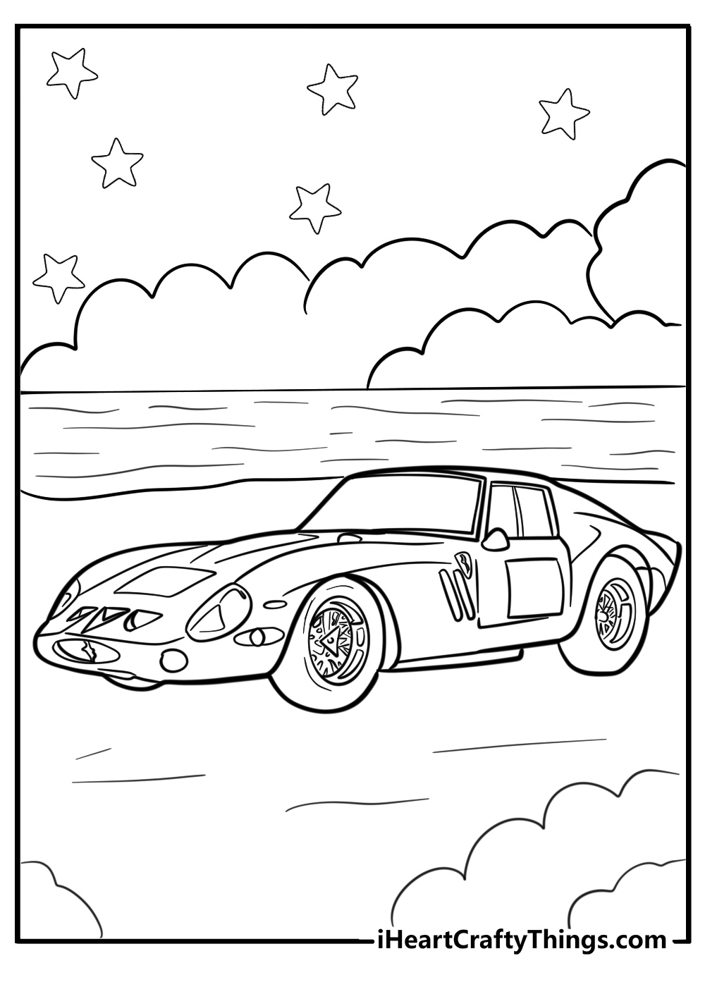 Ferrari gto driving through the hills to color