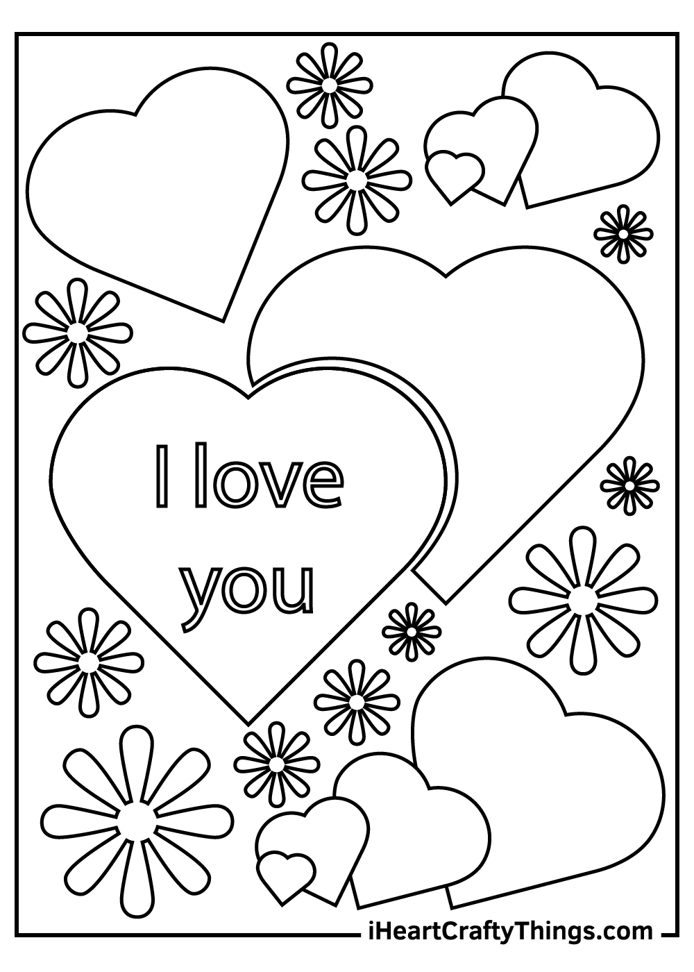 I Love You heart coloring pages free printable