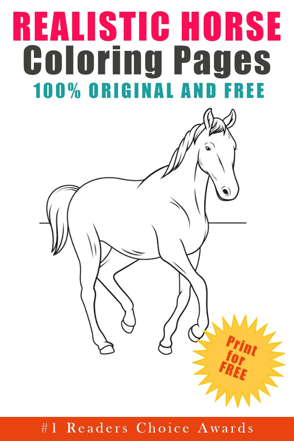 original and free realistic horse coloring pages