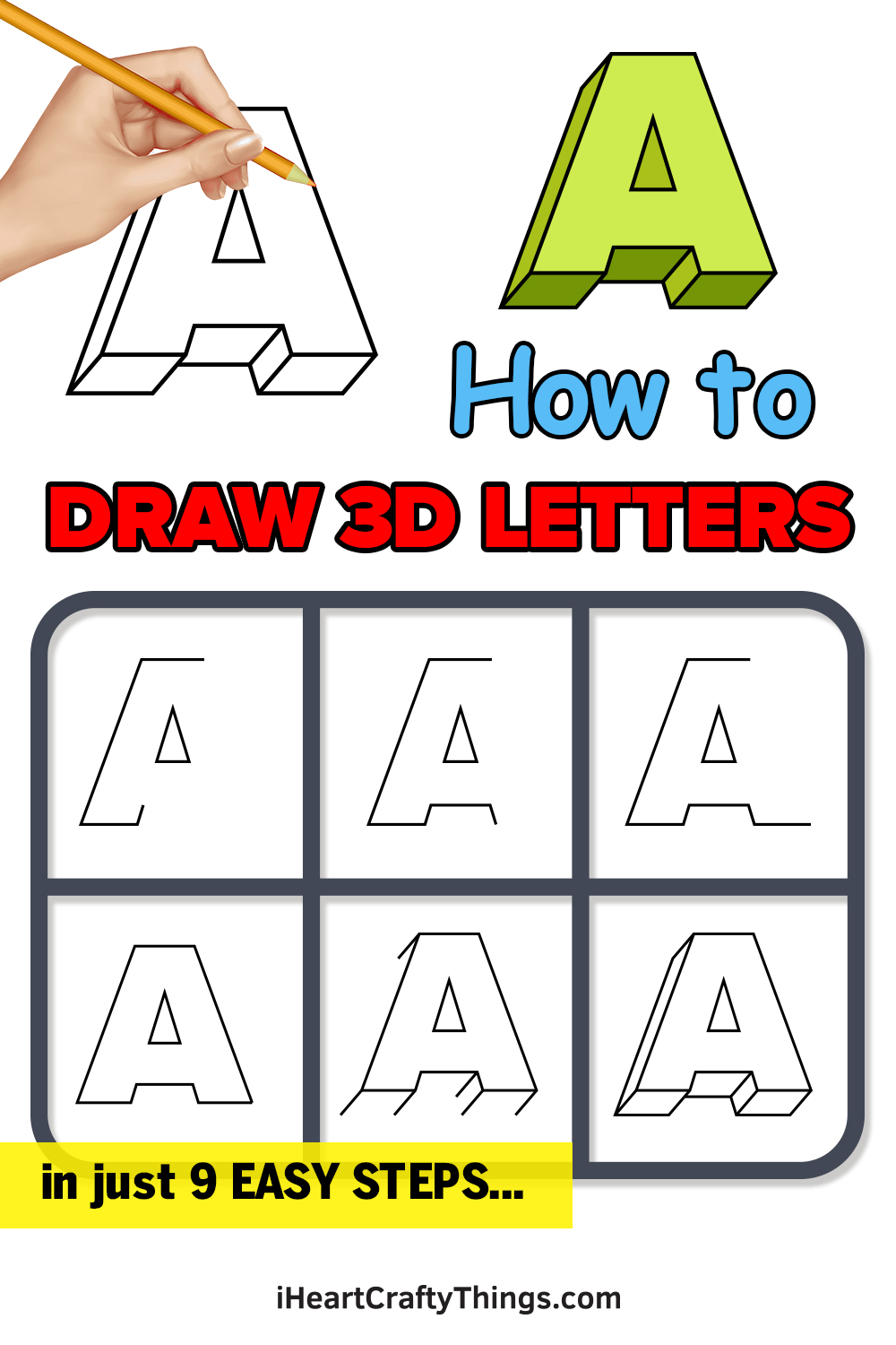 how to draw 3d letters in 9 easy steps