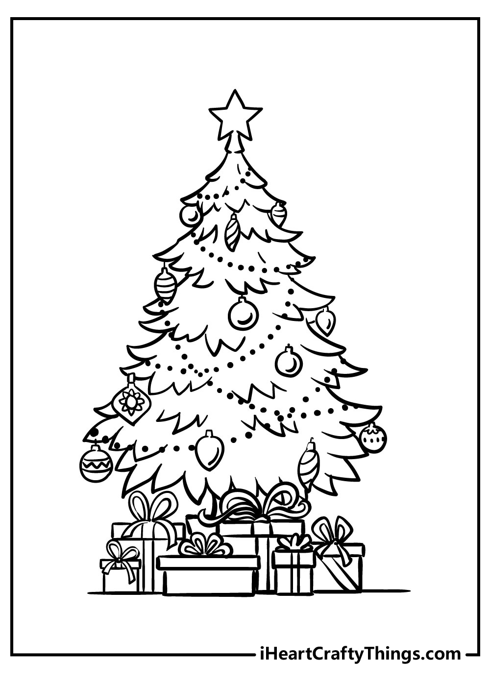 christmas tree coloring pages with ornaments