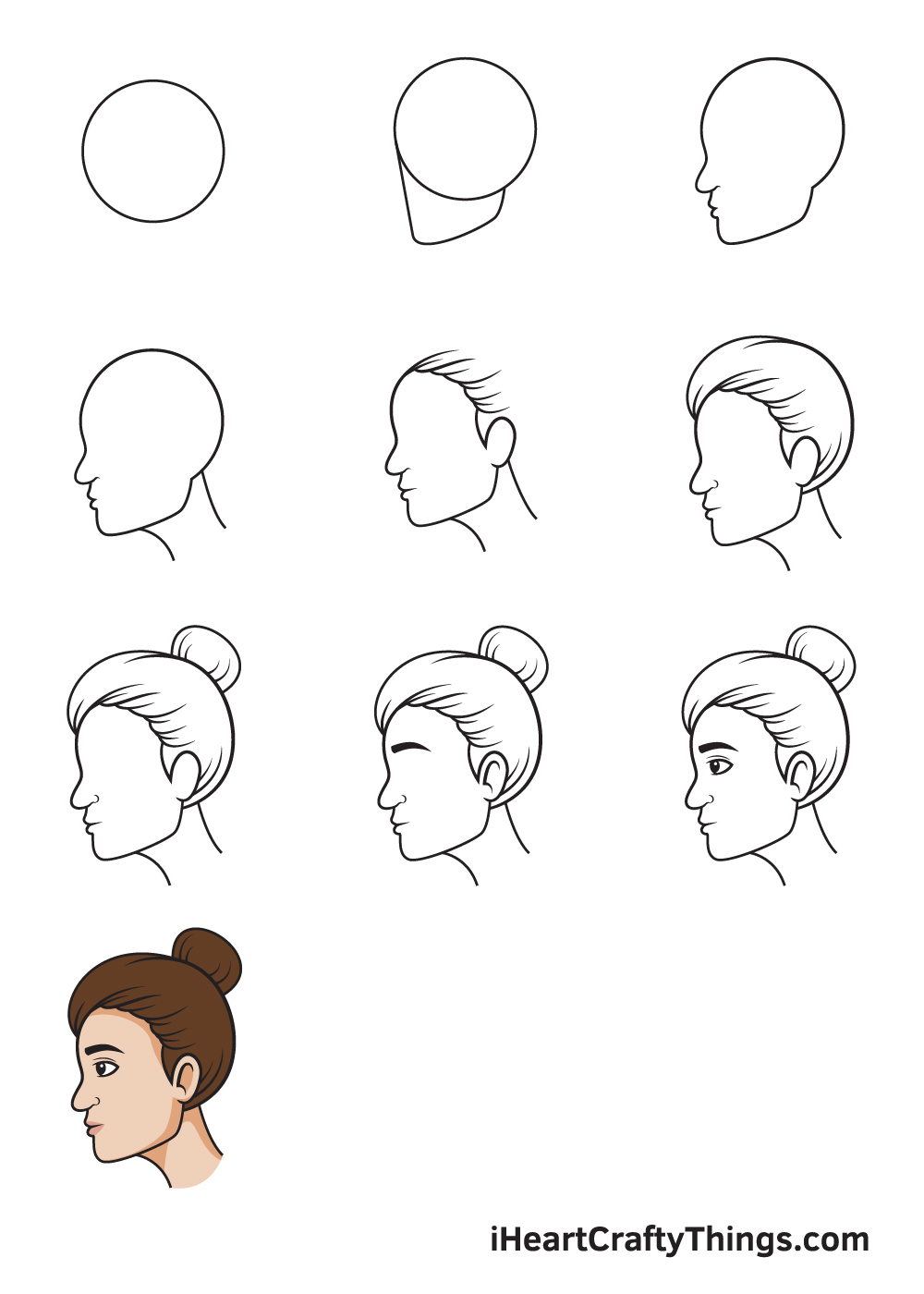 drawing face from the side in 9 steps