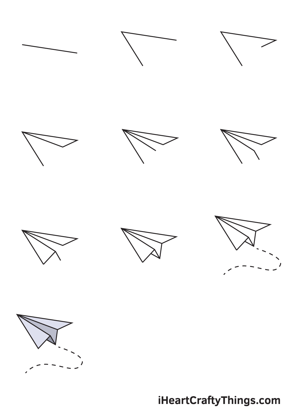 drawing paper airplane in 9 steps
