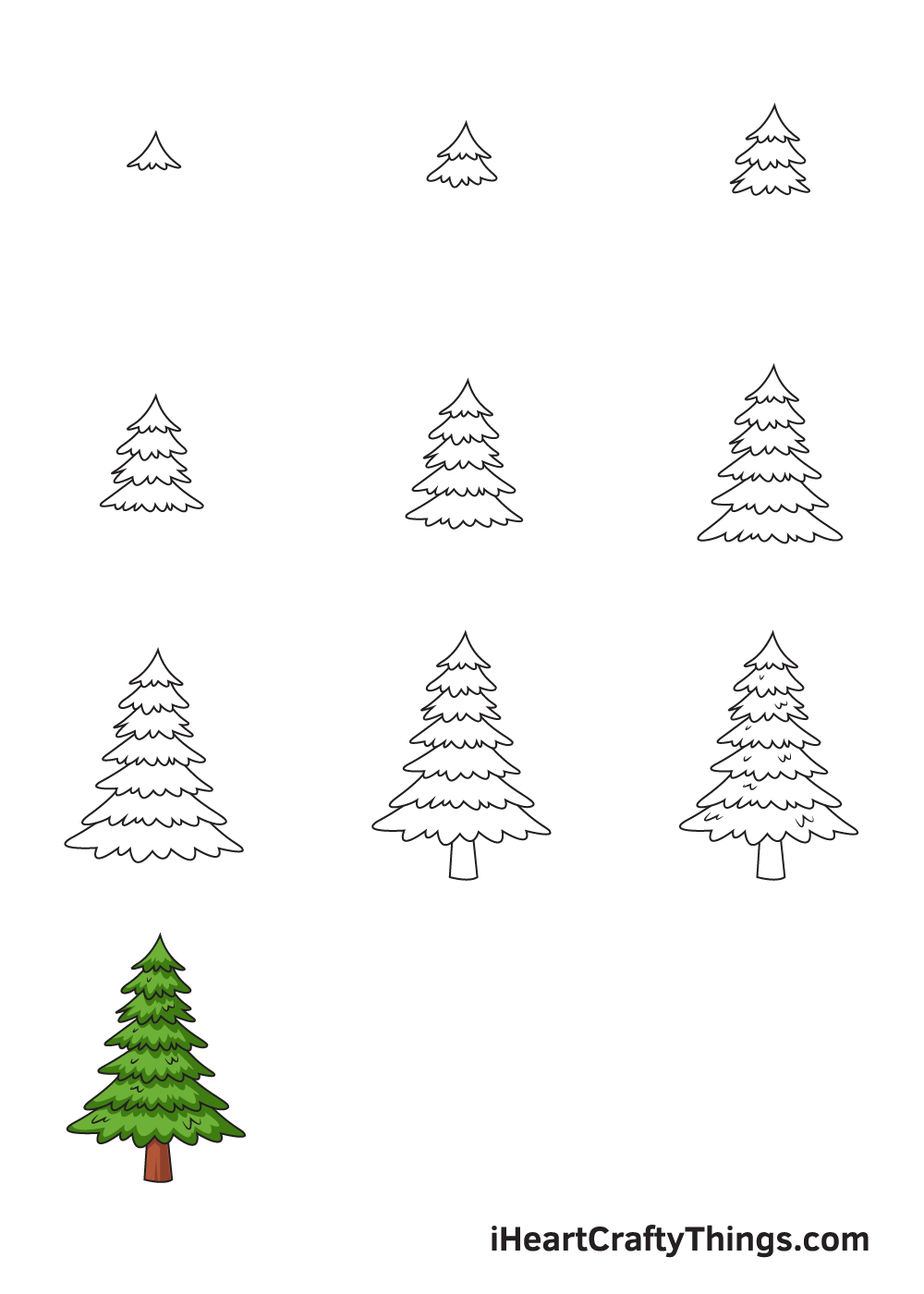 drawing pine tree in 9 steps