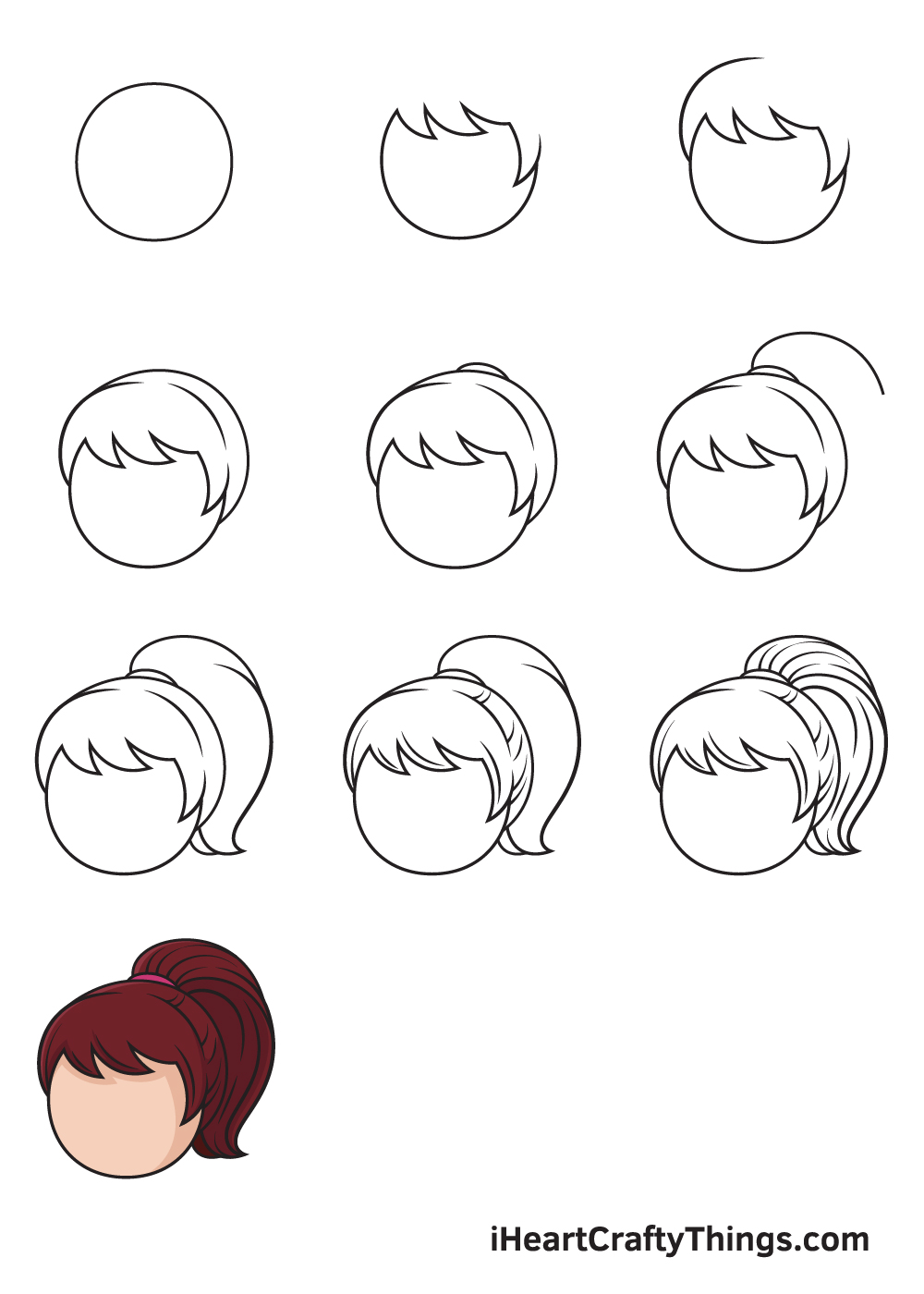 drawing ponytail in 9 steps