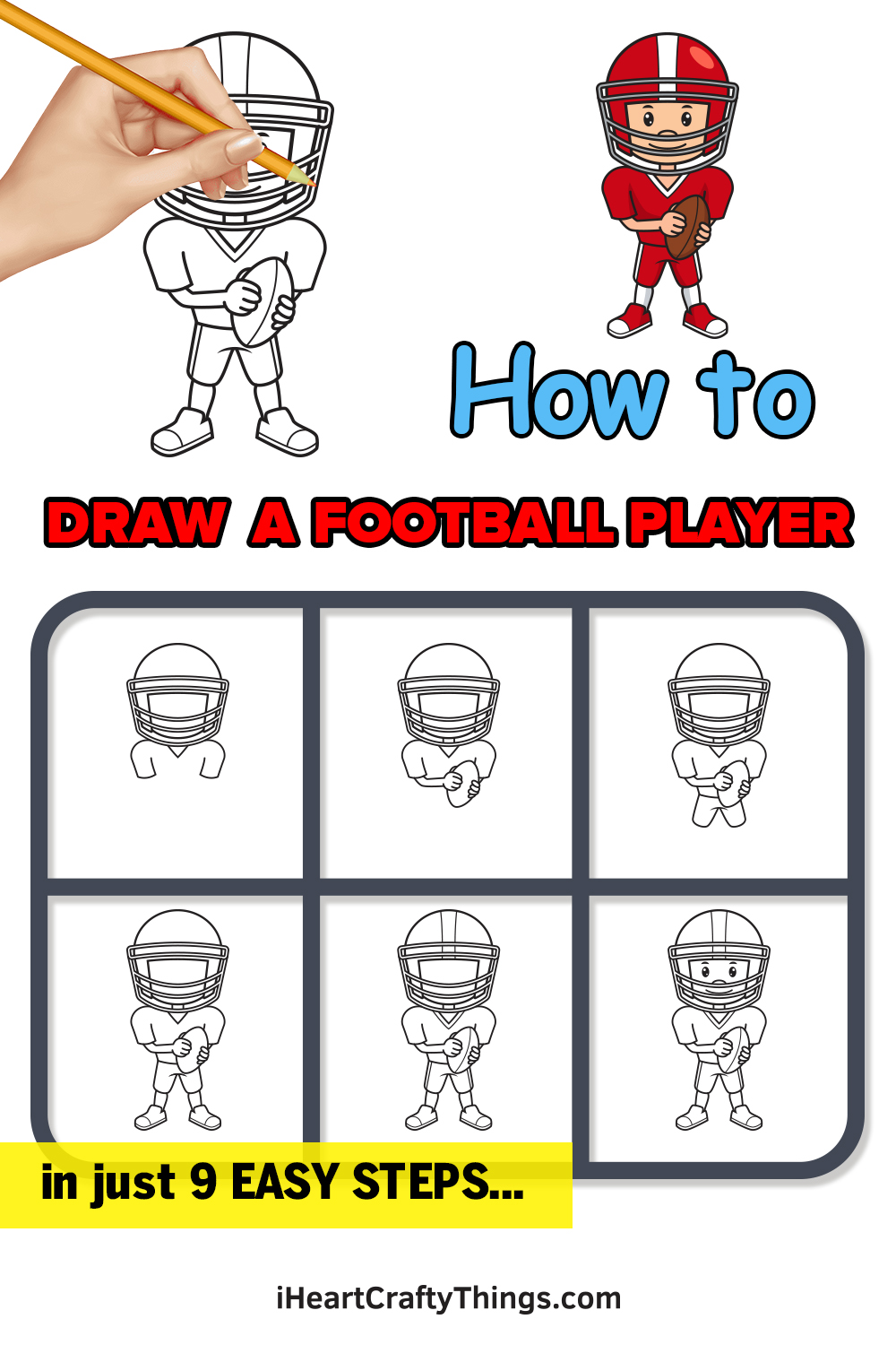 how to draw a football player in 9 easy steps