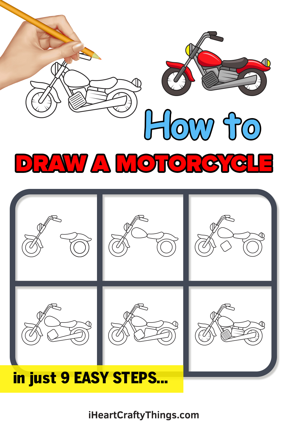 how to draw a motorcycle in 9 easy steps