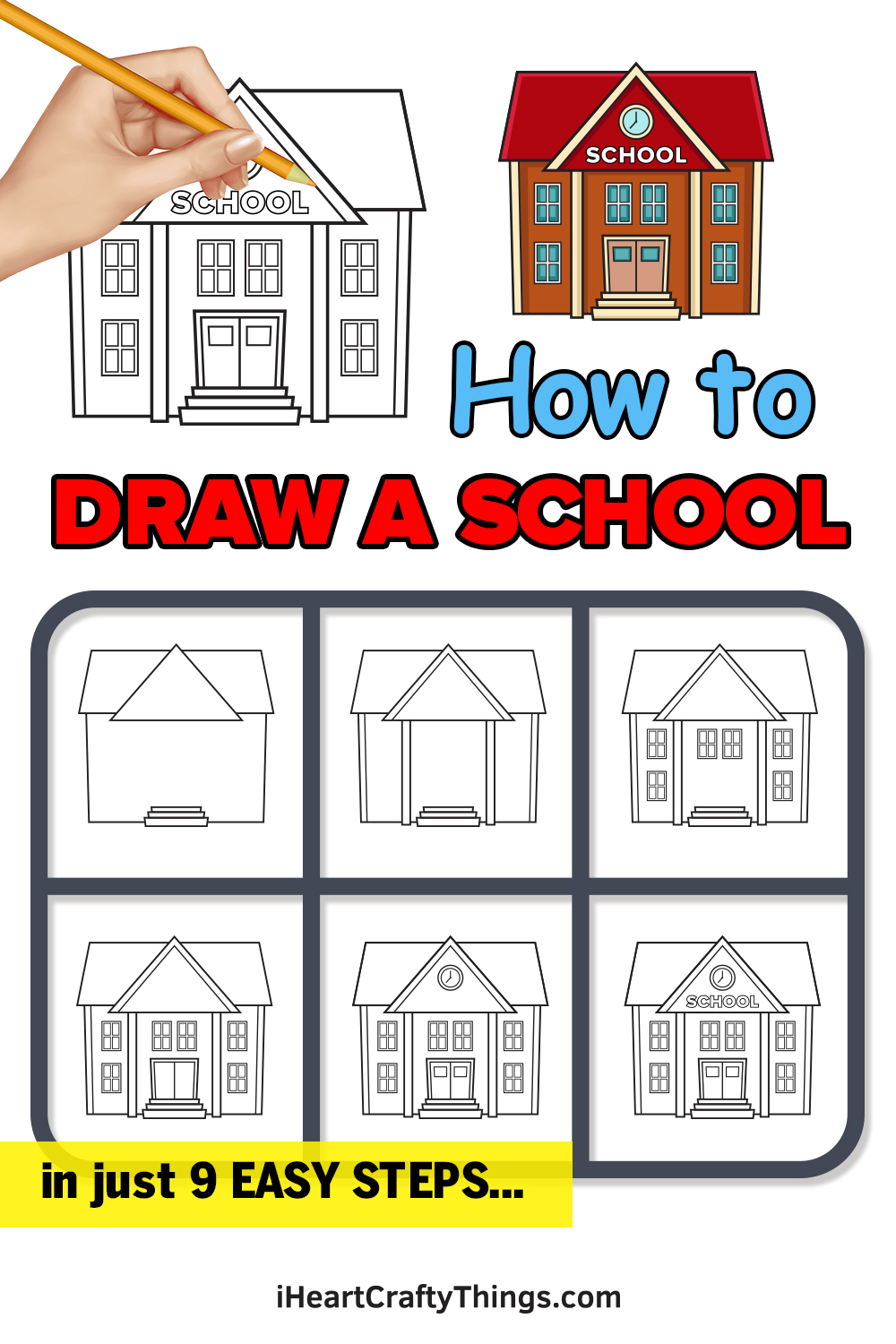 how to draw a school in 9 easy steps