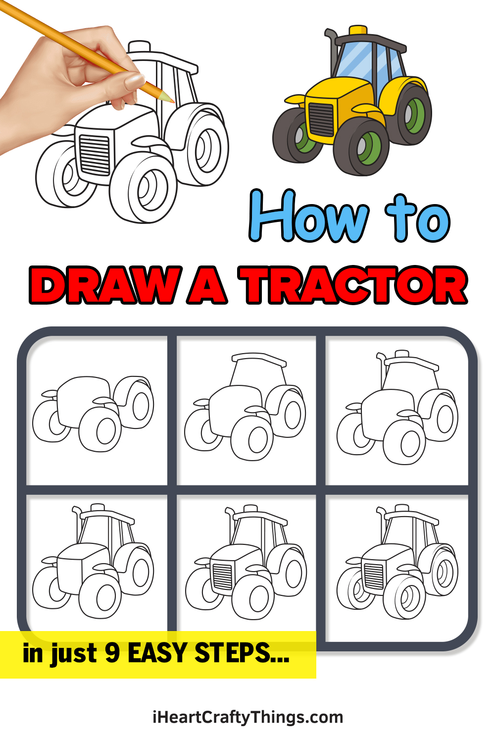how to draw a tractor in 9 easy steps