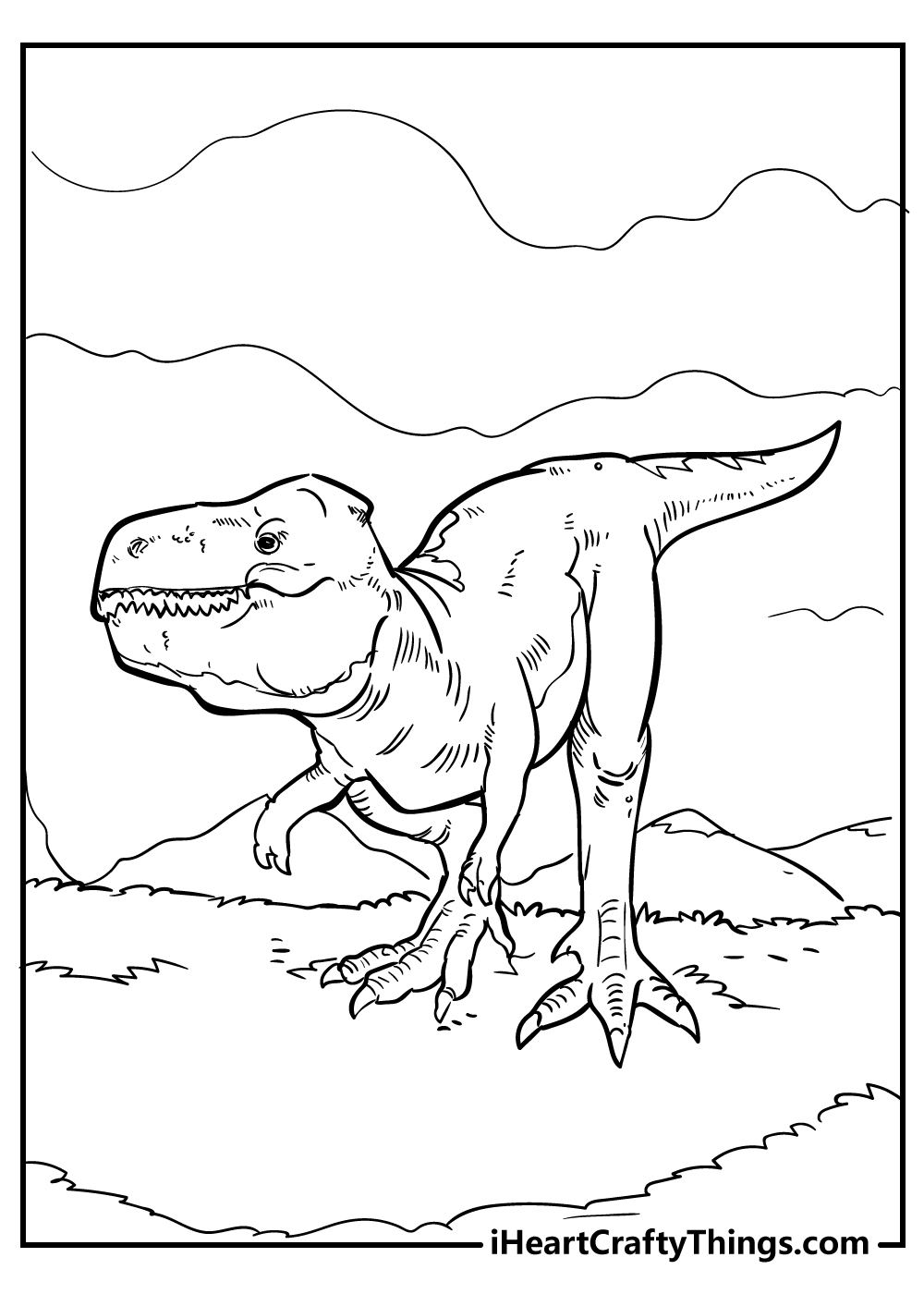 realistic Tyrannosaurus colouring page free printable