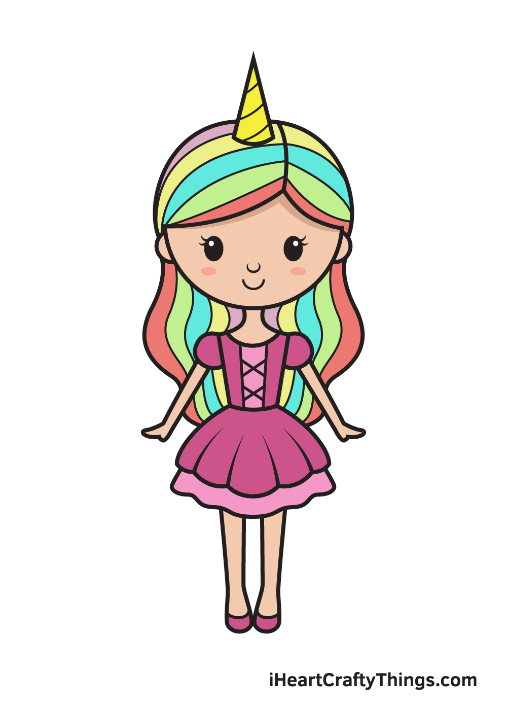 unicorn girl drawing 9 steps
