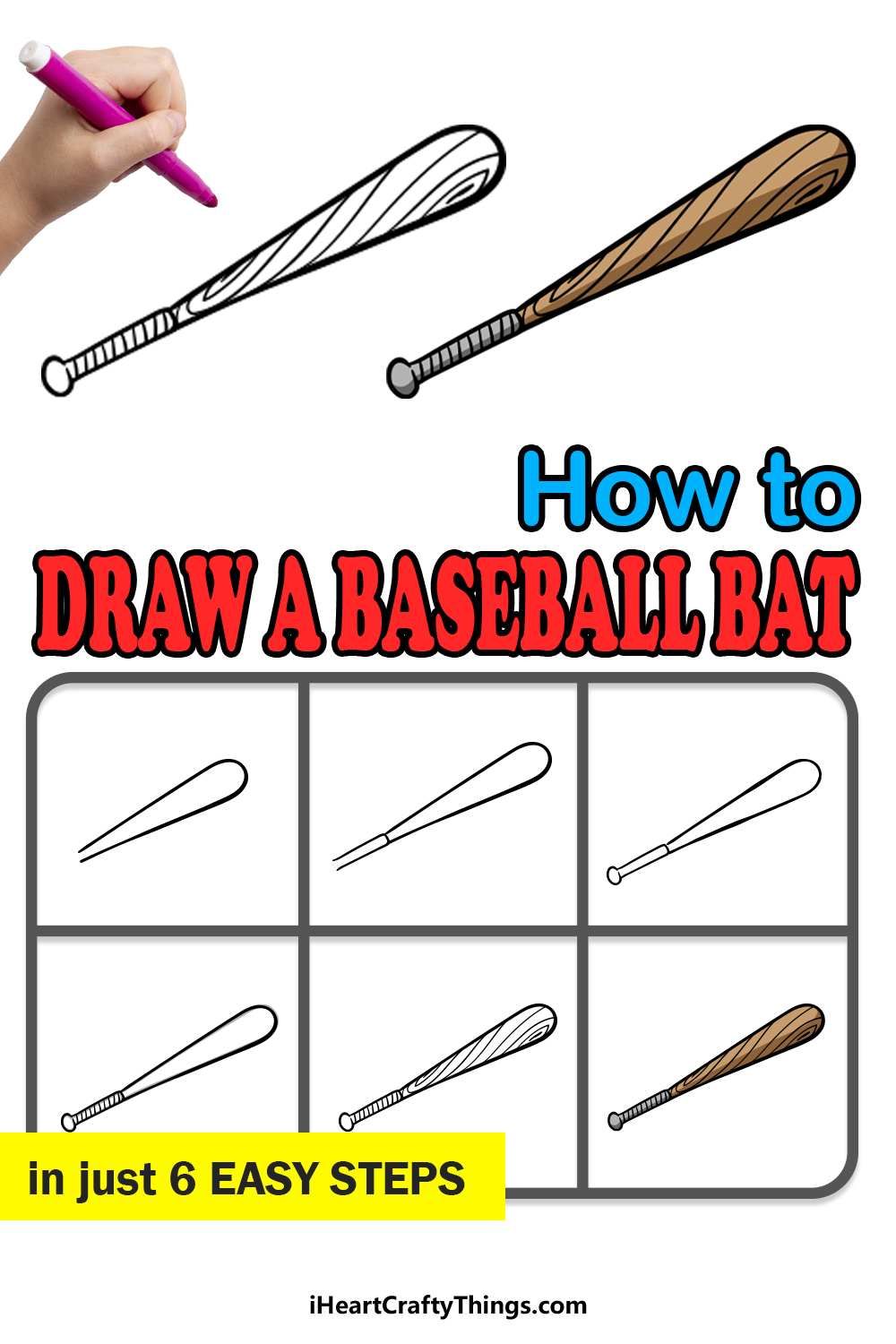 how to draw a baseball bat in 6 easy steps