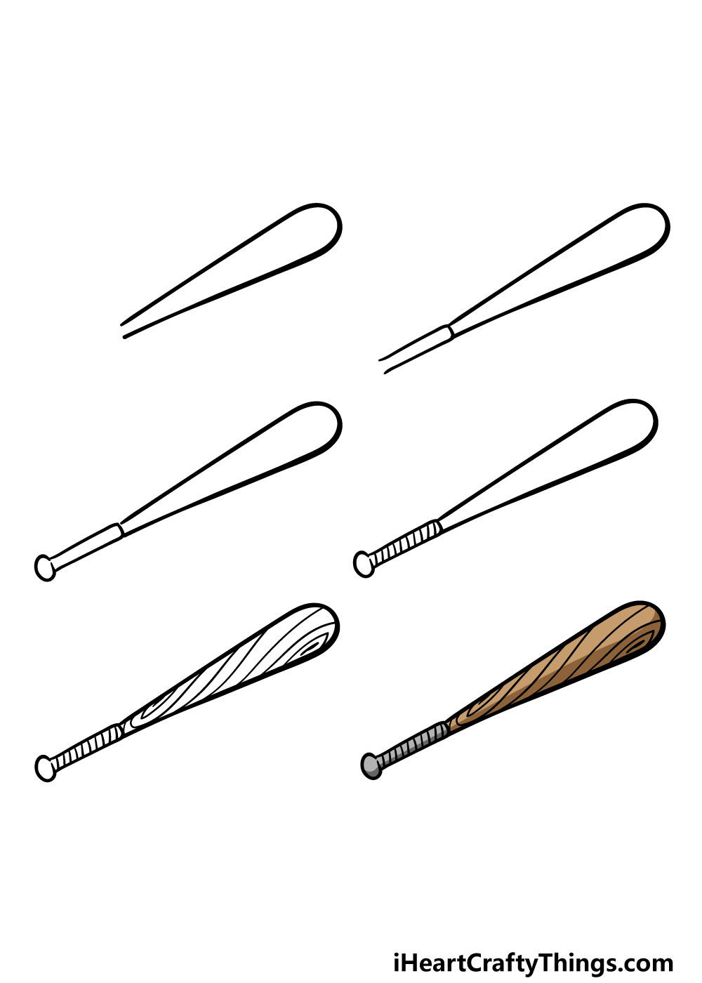 how to draw baseball bat in 6 steps