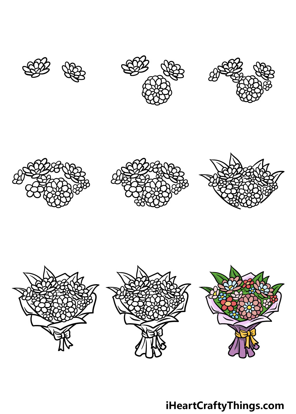 how to draw a bouquet of flowers in 9 steps