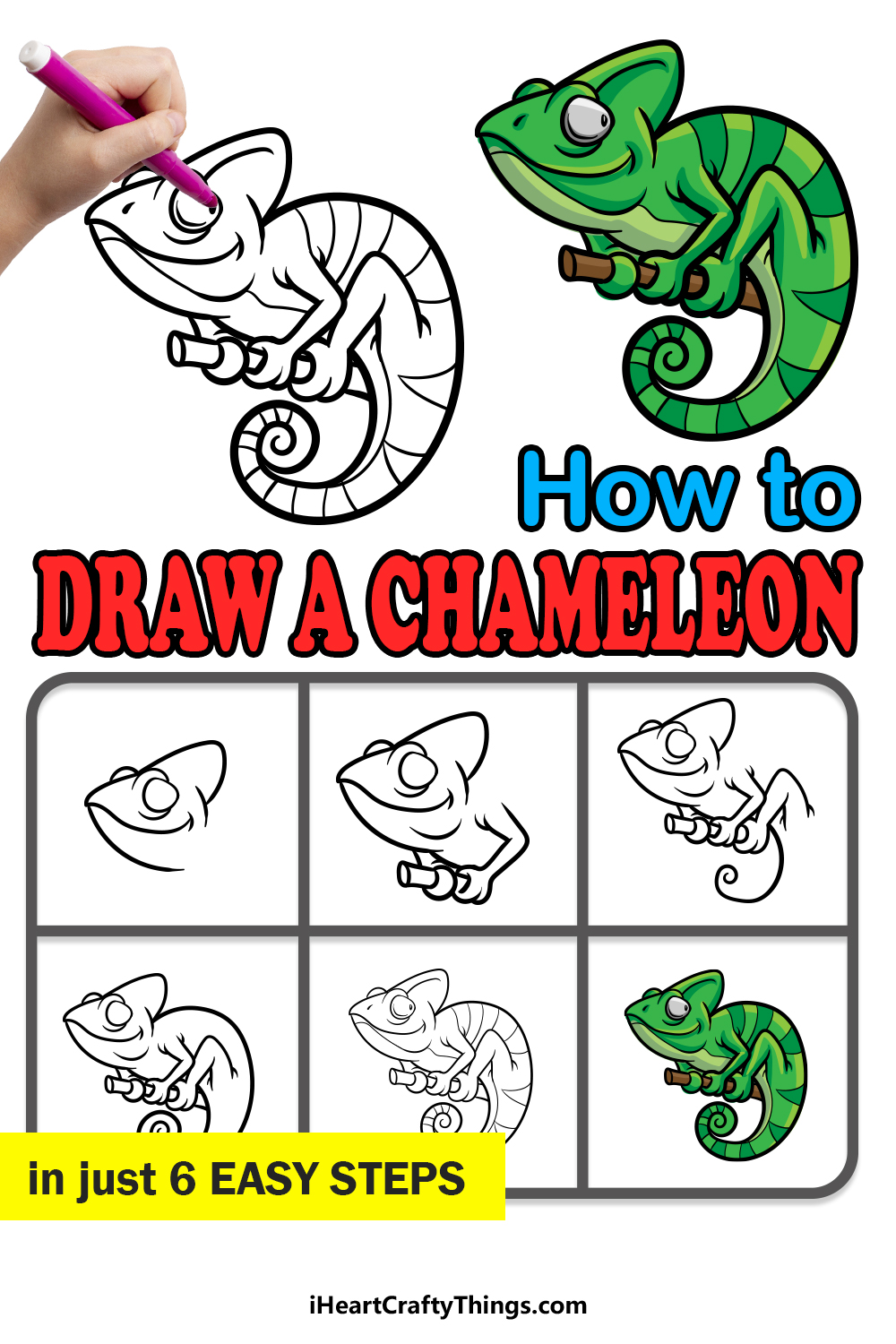 How to draw a chameleon in 6 easy steps