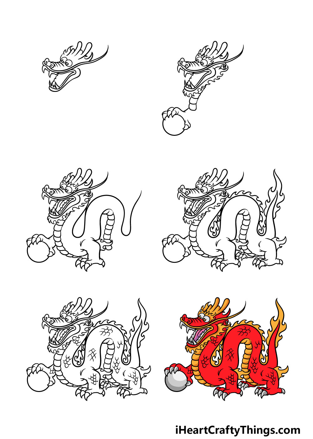 how to draw Chinese dragon in 6 steps