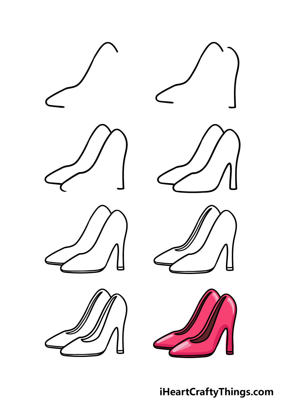 how to draw high heels in 8 steps