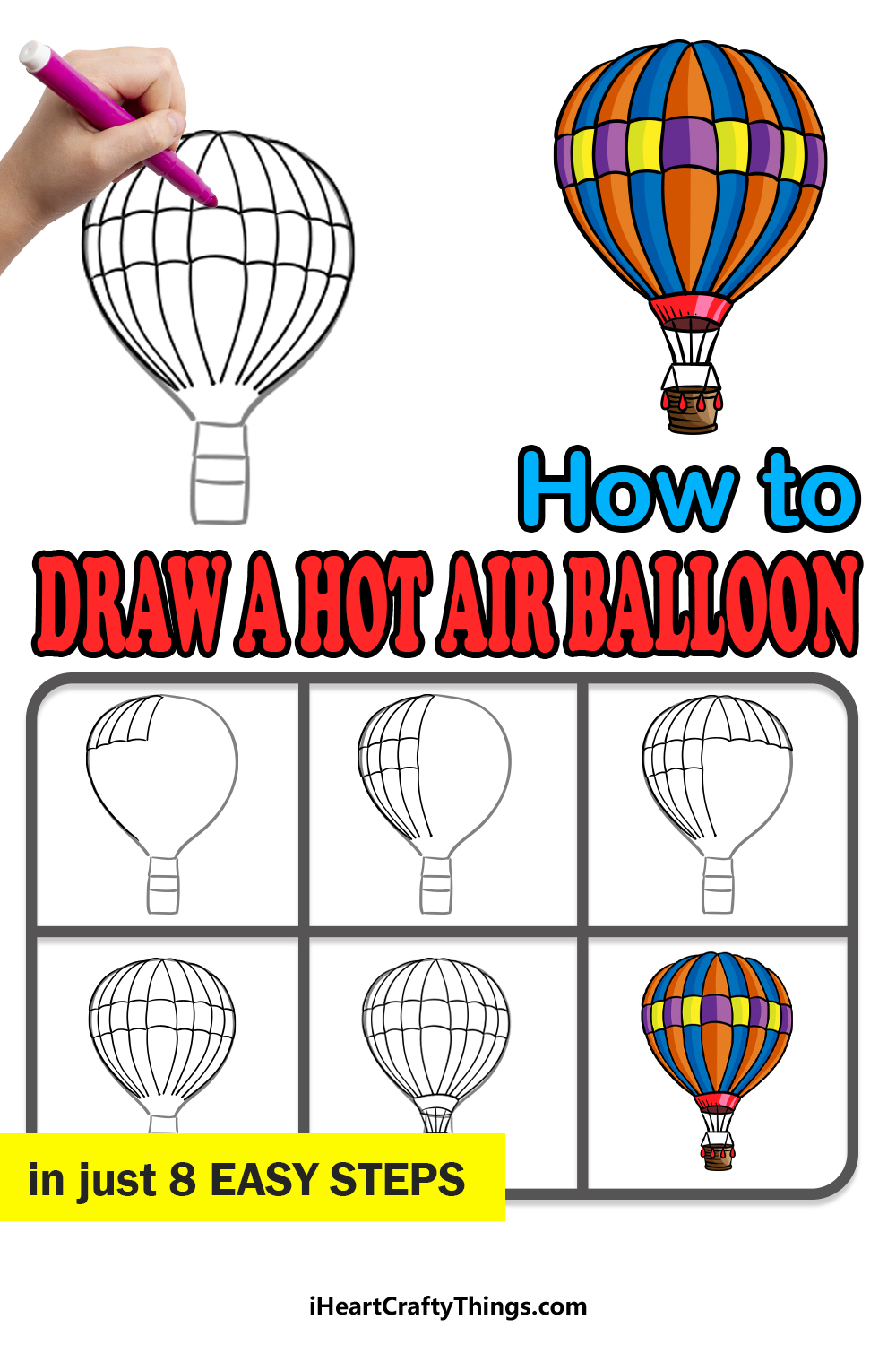 how to draw a hot air balloon in 8 easy steps