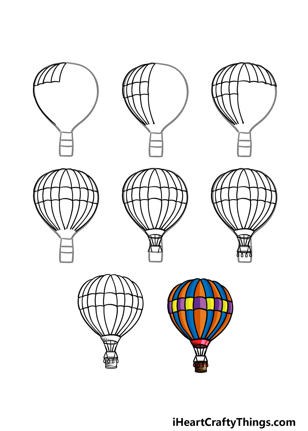 how to draw a hot air balloon in 8 steps