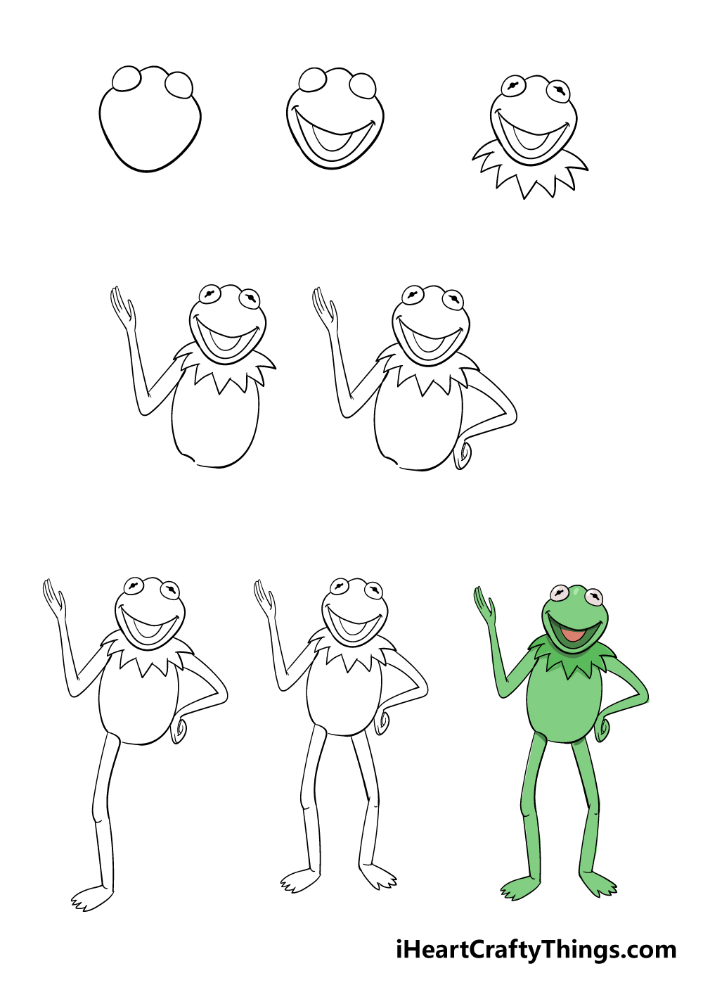 how to draw Kermit the frog in 8 steps
