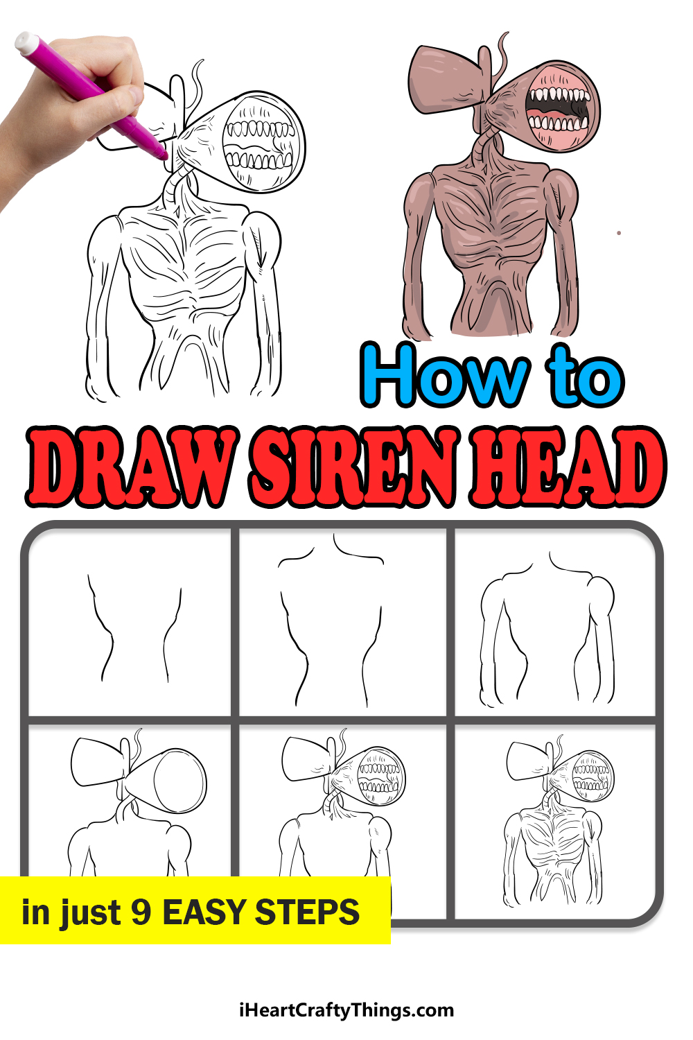 how to draw siren head in 9 easy steps
