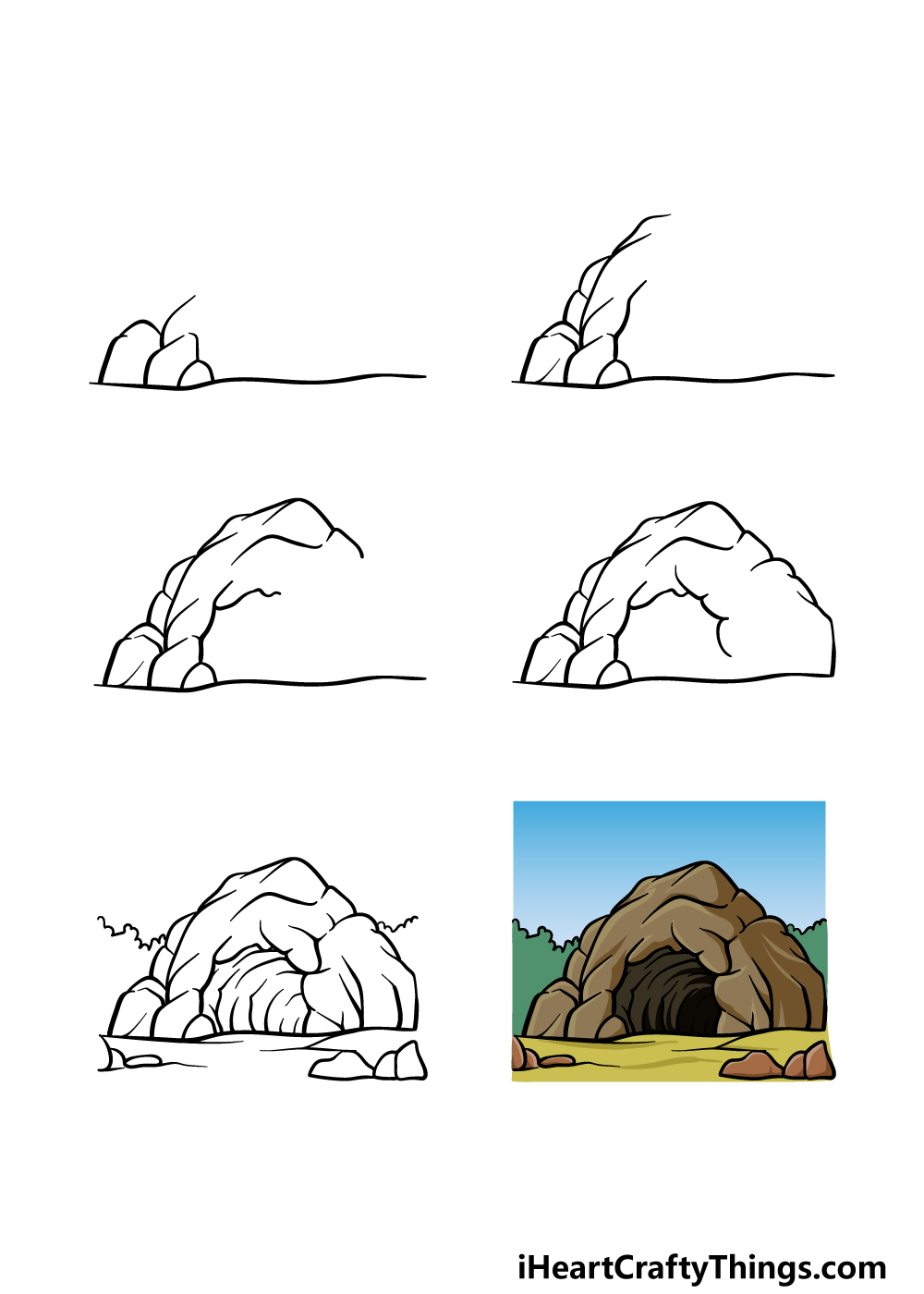 how to draw a cave in 6 steps