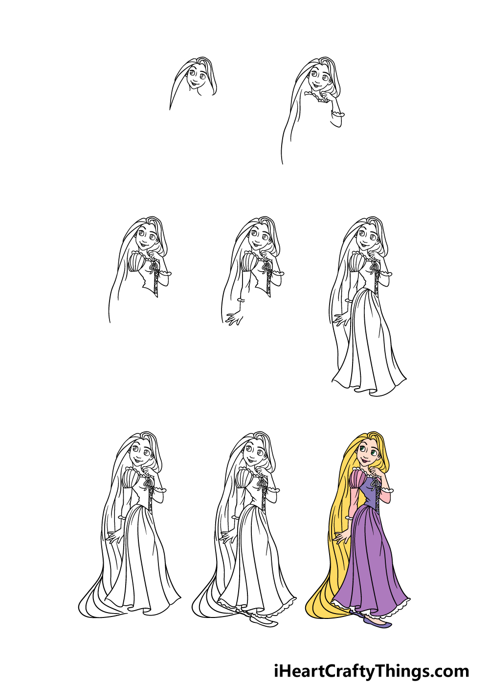 how to draw Rapunzel in 8 steps
