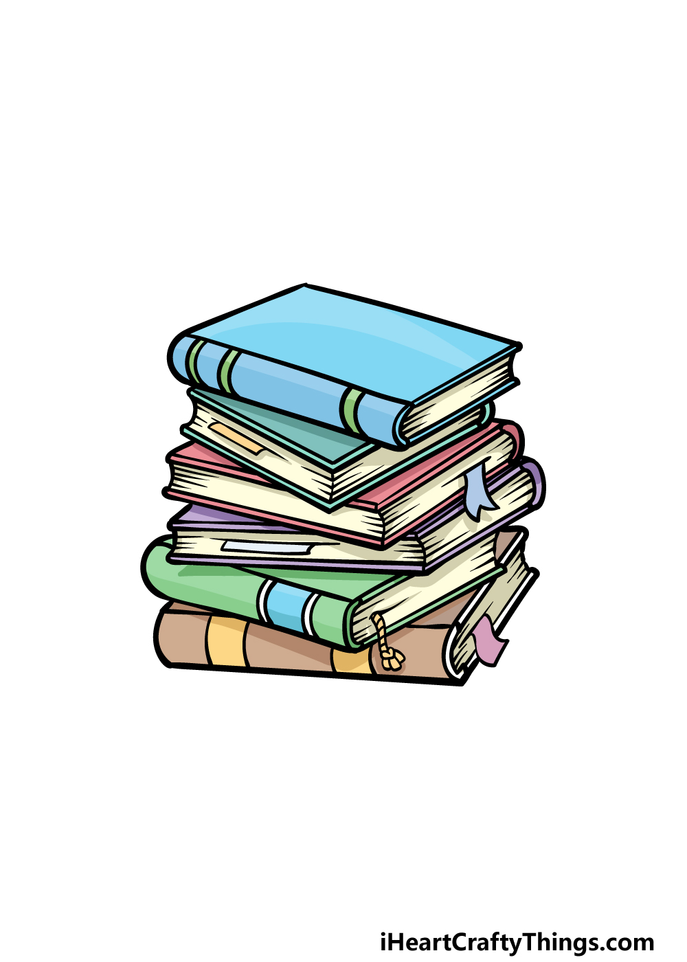 drawing a stack of books step 6