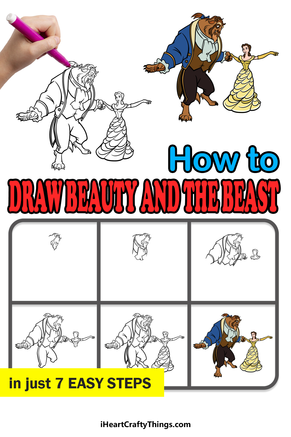 how to draw Beauty and the Beast in 7 easy steps