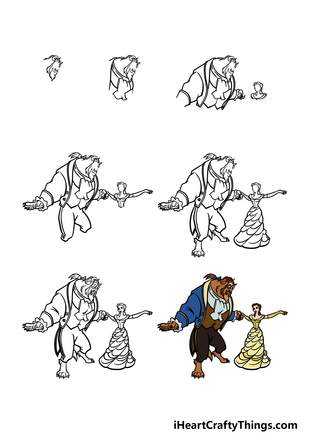 how to draw beauty and the beast in 7 steps
