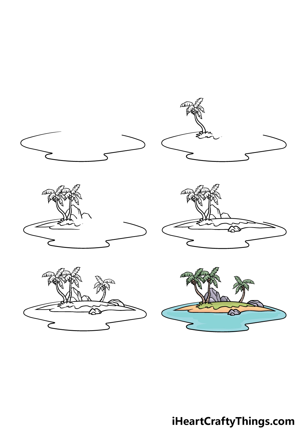 how to draw an island in 6 steps