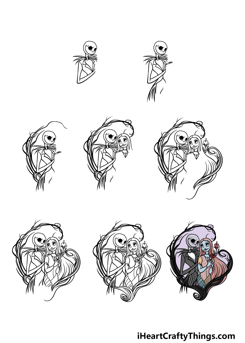 how to draw Jack and Sally in 8 steps