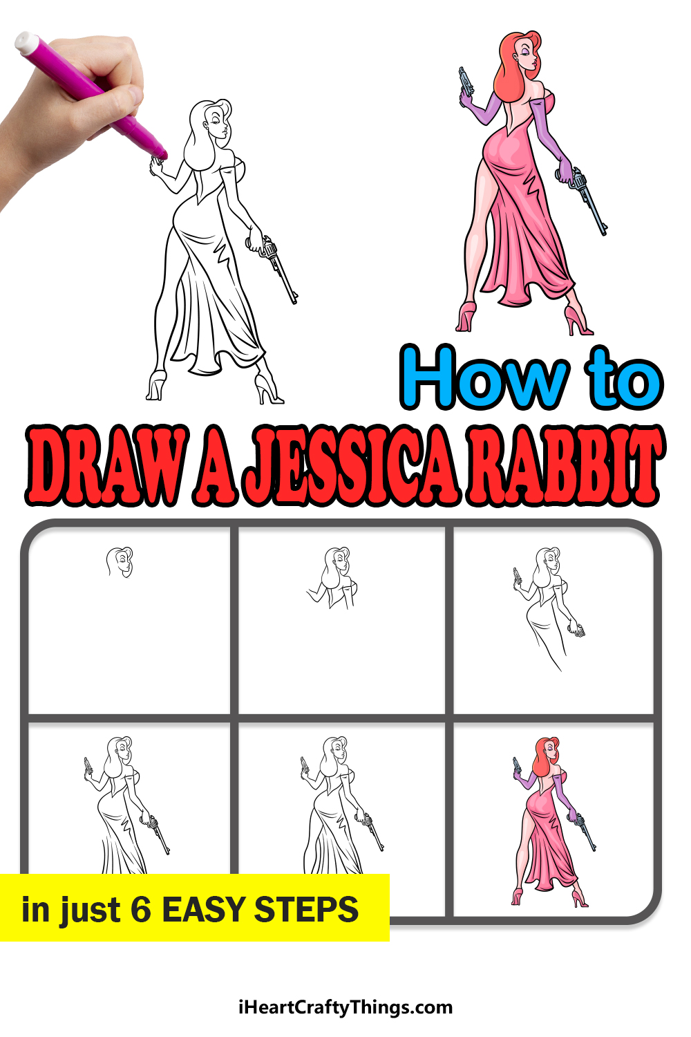 how to draw Jessica Rabbit in 6 easy steps